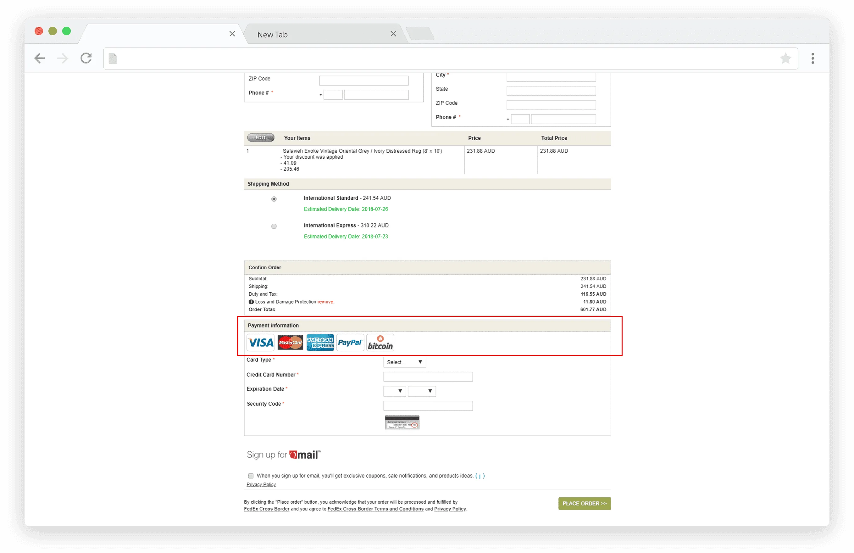Overstock payment types